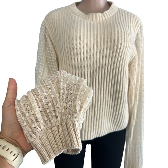 Zara Cream Knit Sheer Long Sleeve Sweater - Picture 3 of 8